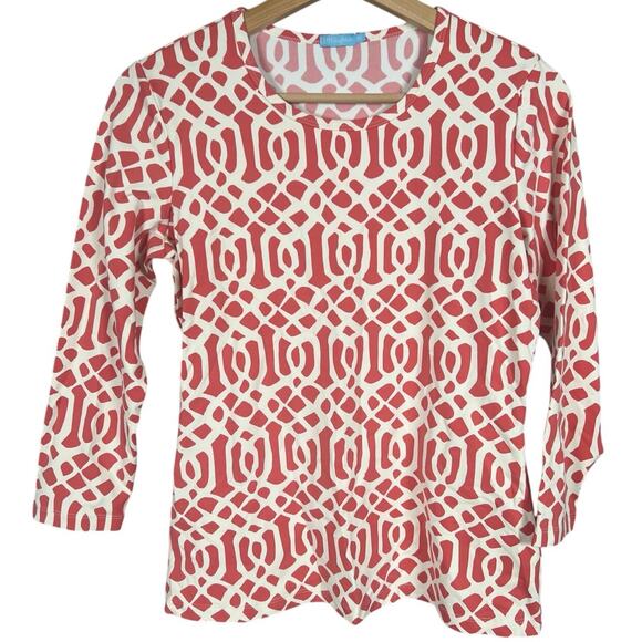 J McLaughlin Nylon Women Pink Geometric Dunham Ruffle Top XS - Picture 1 of 7